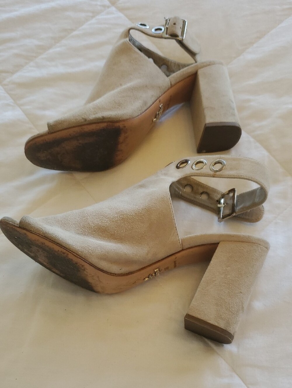 Prada Beige Suede Open-Toe Block Heel Sandals - Picture 3 of 3